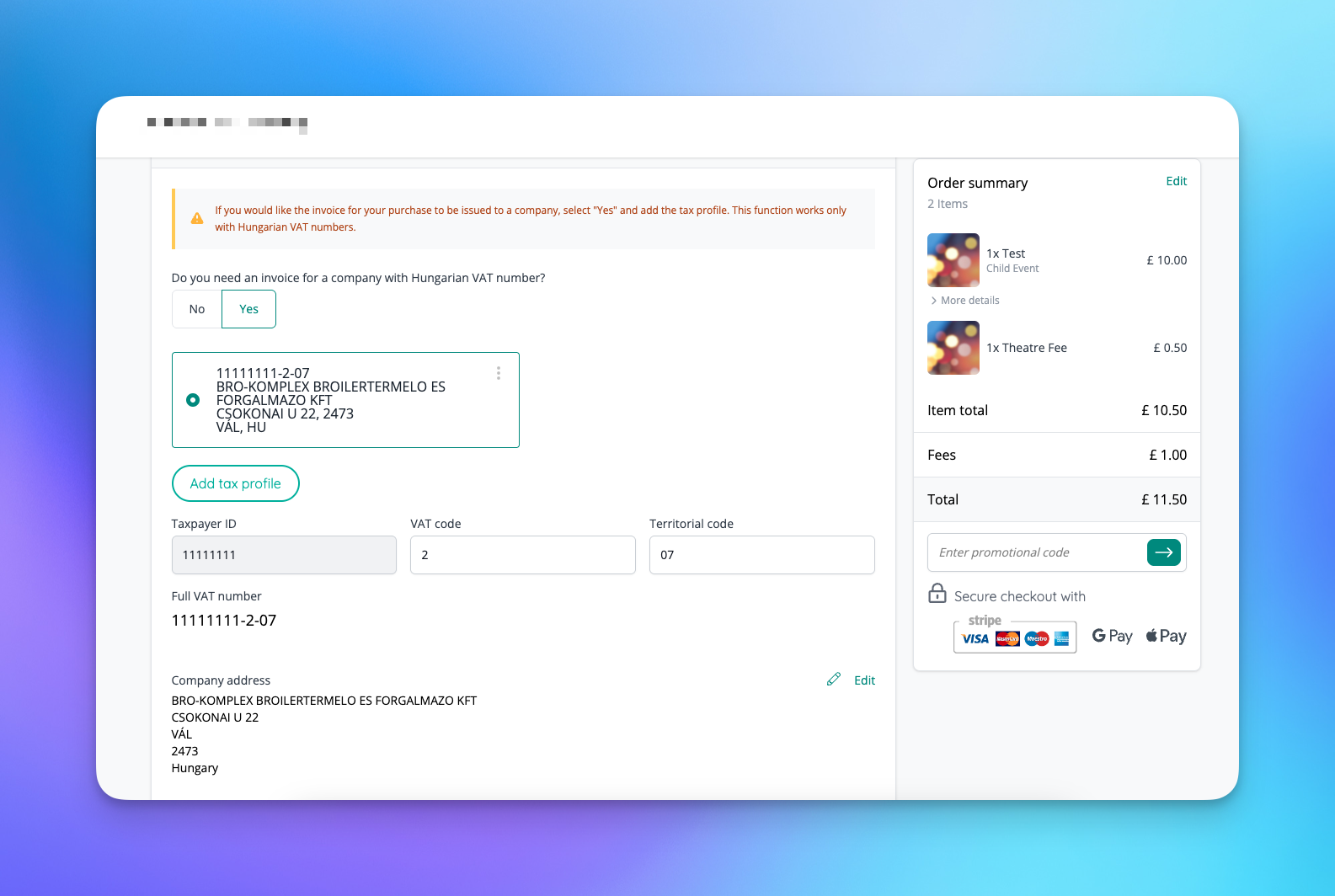 Tax profile verification during checkout