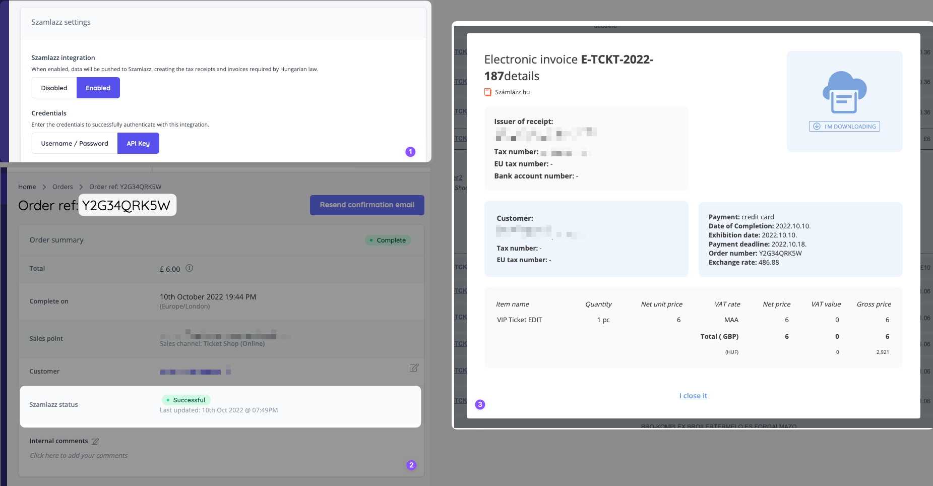 Invoice/receipt generation via Számlázz