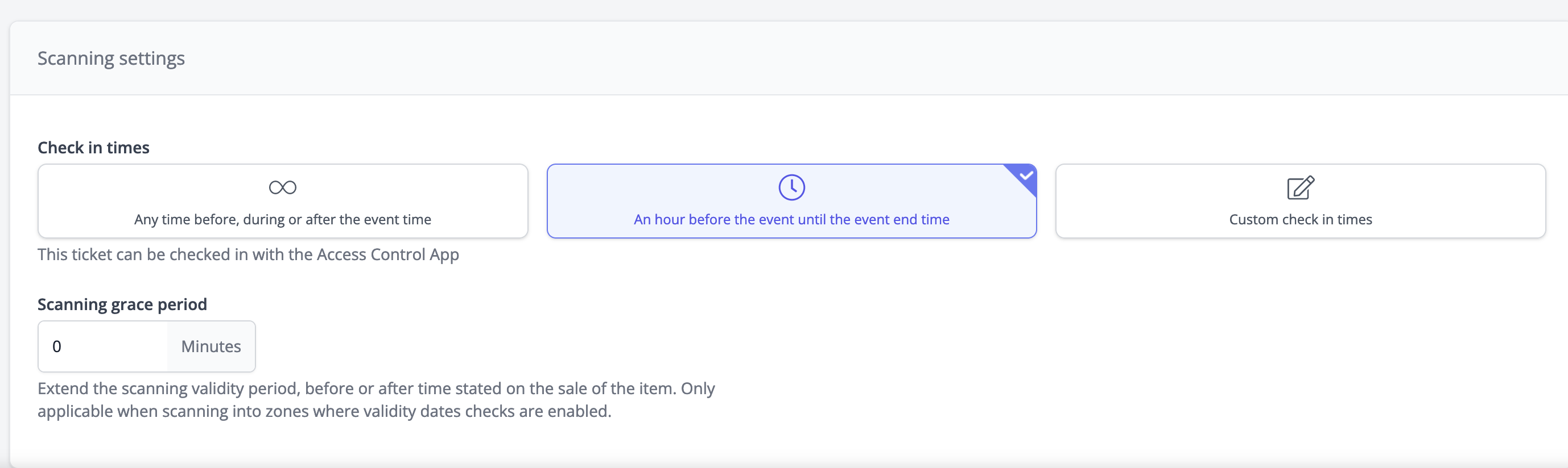 Improved ticket check-in settings