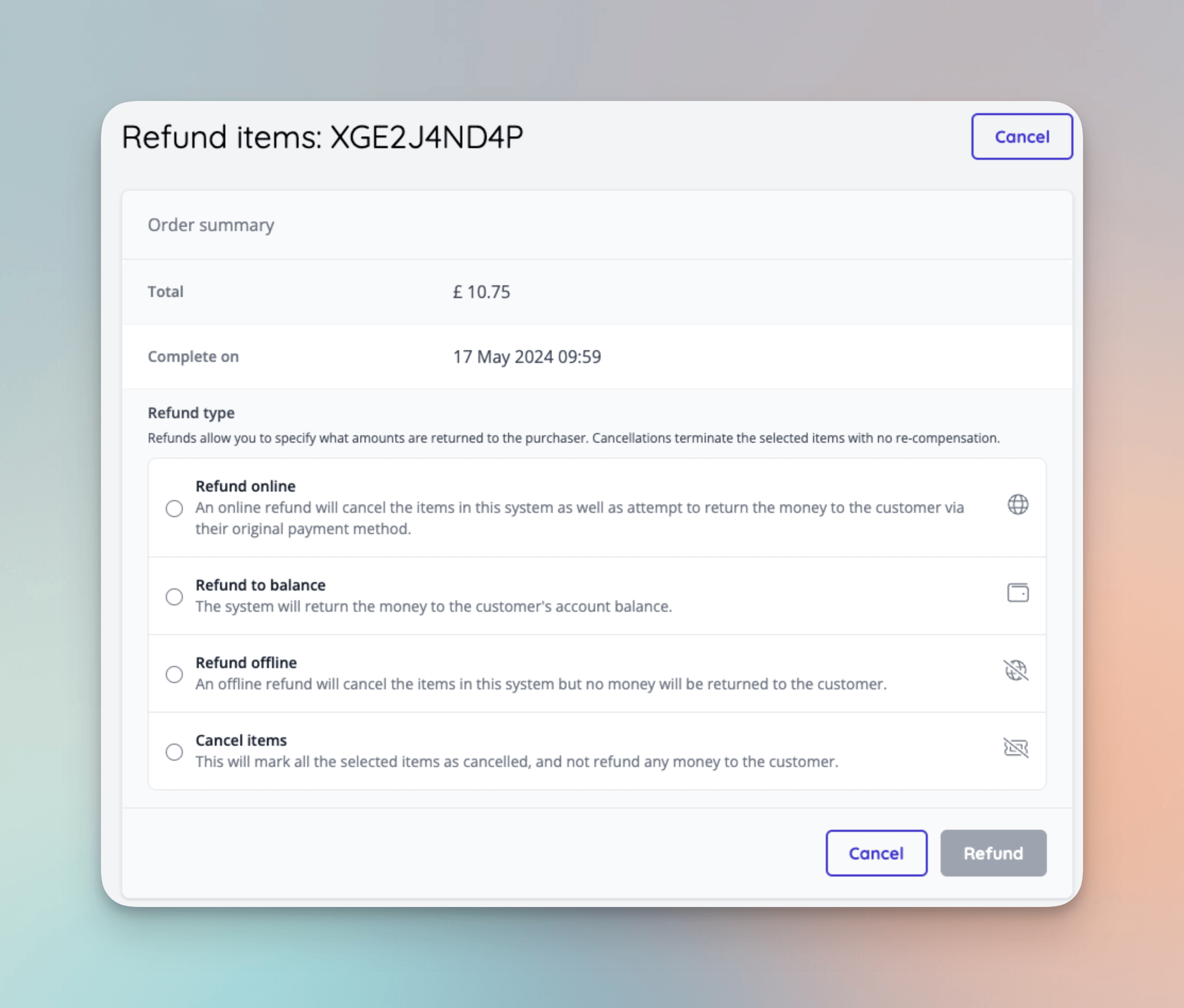 New 'refund to balance' option