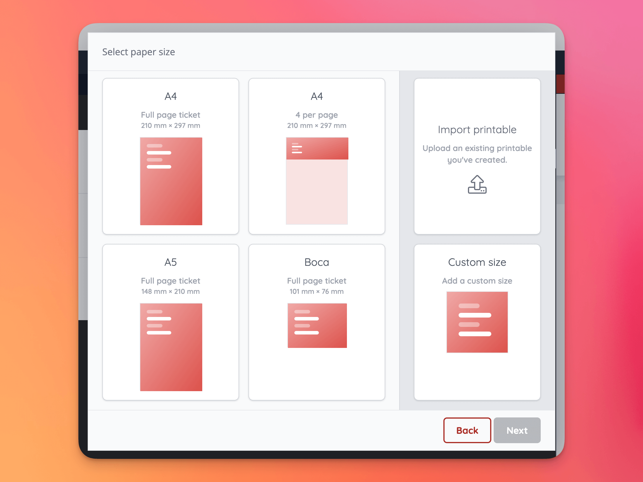 New default event media paper sizes.