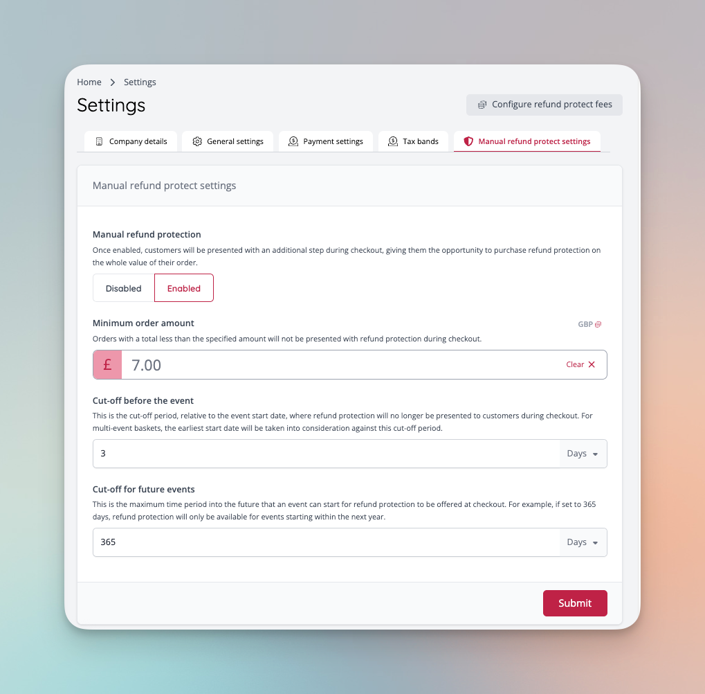 Manual refund protection settings