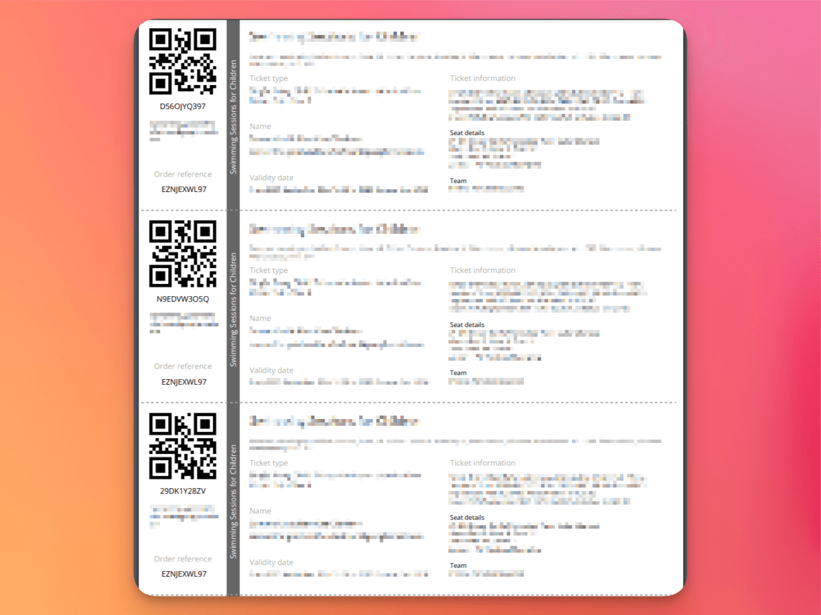 Printable event media with multiple tickets per page