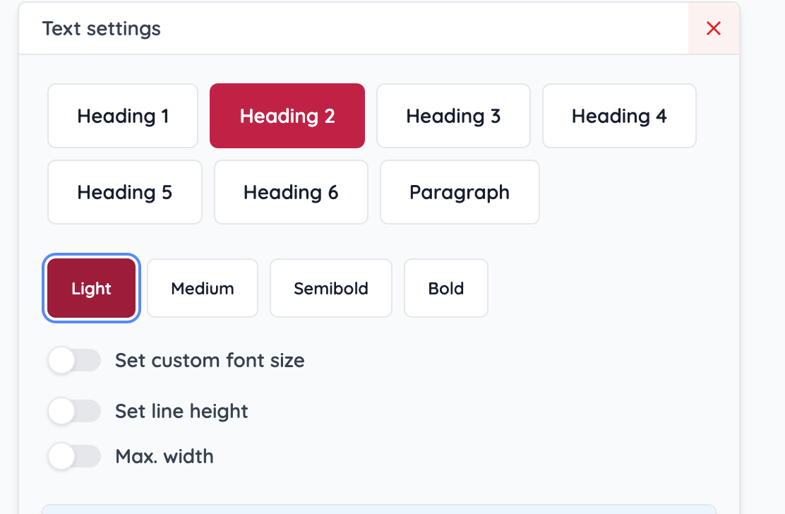 More options added to text editing and other fields focused on custom mobile optimisations