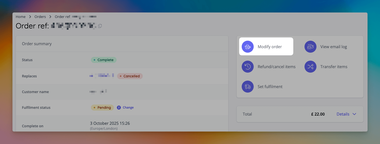 Order modifications also available via Box Office