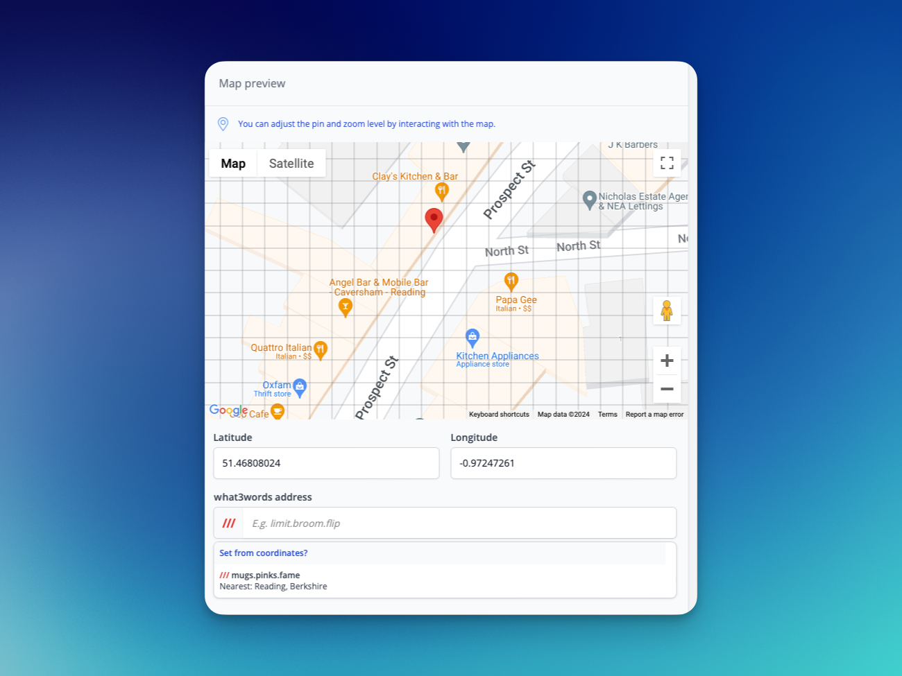 what3words address can be set against a venue