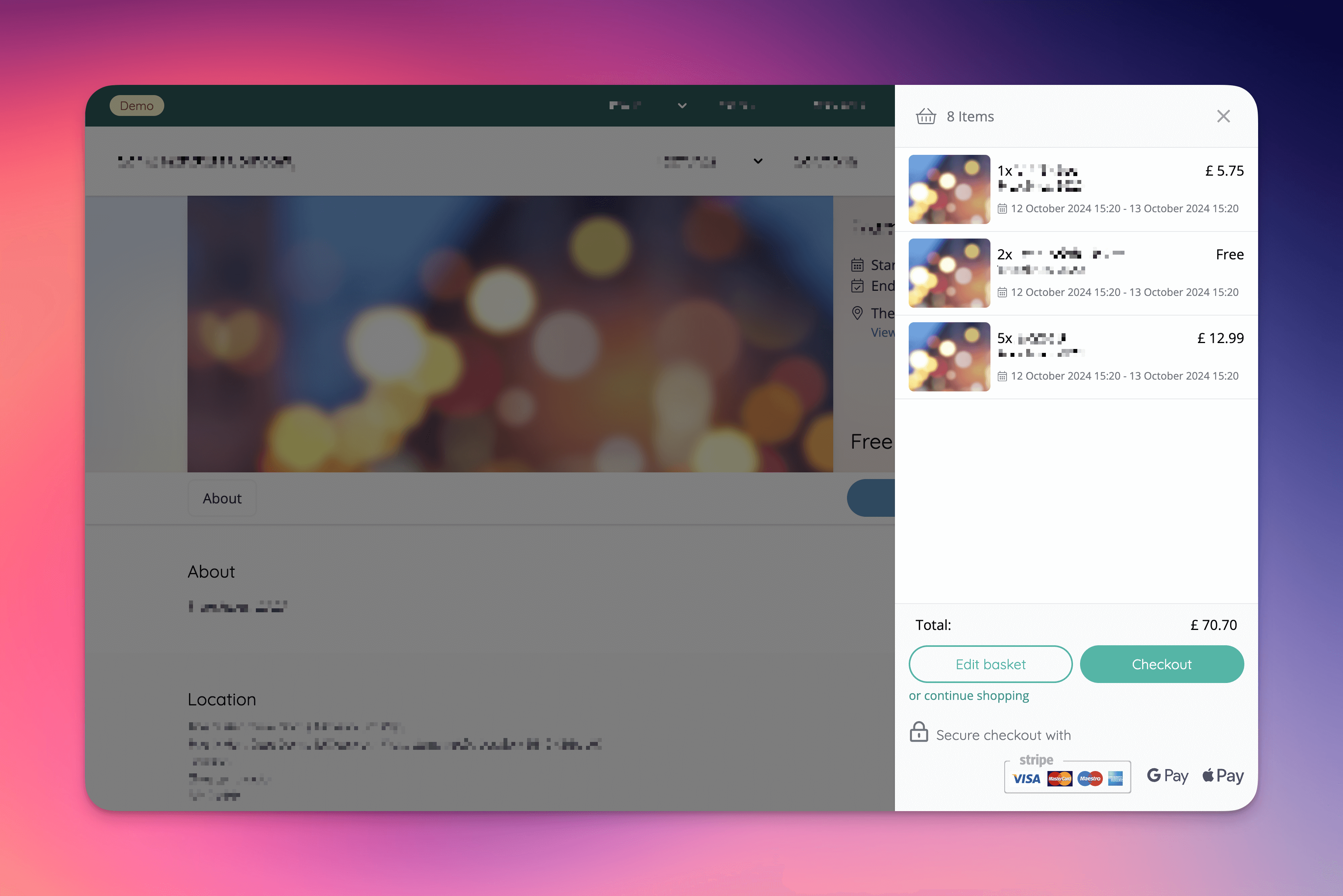 Basket panel in customer Shop