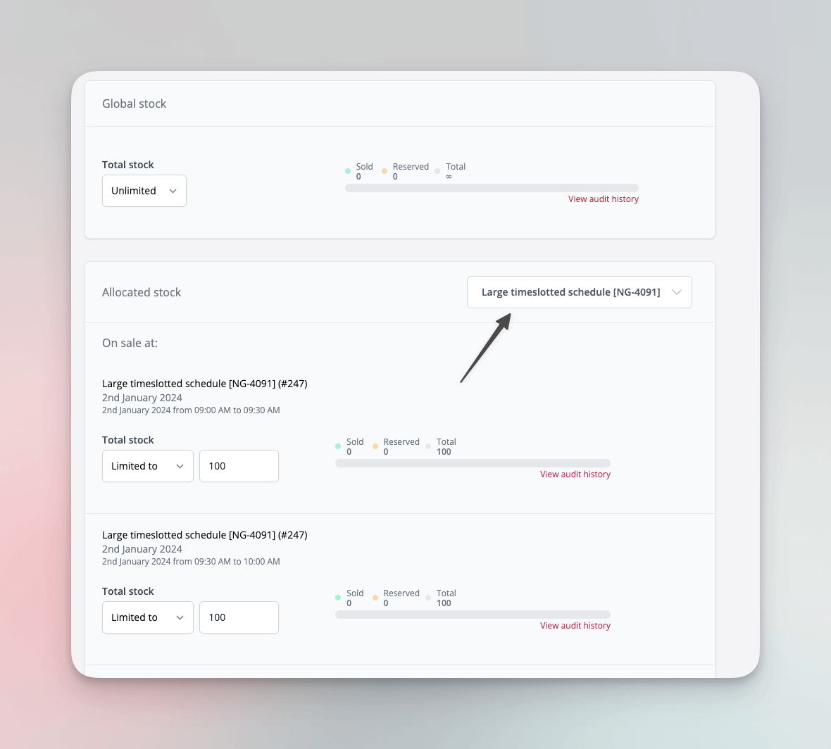 Filter item stock by event