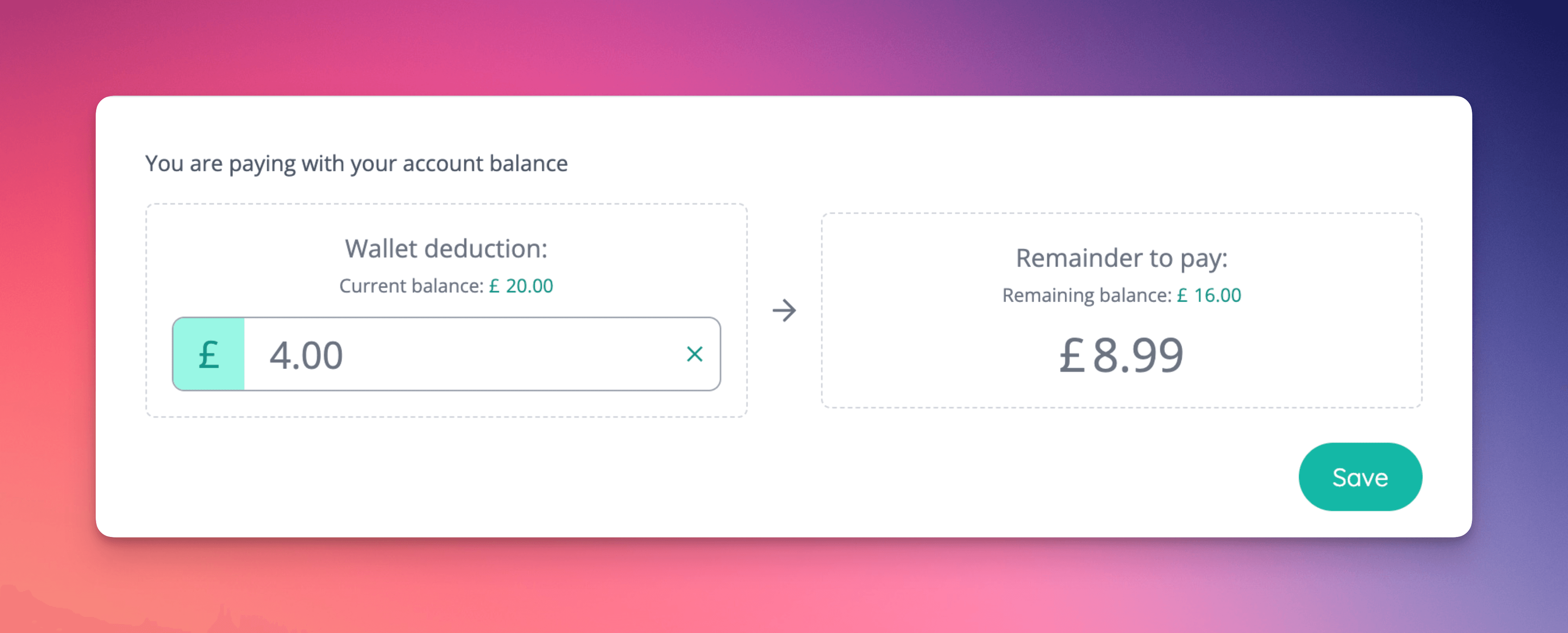 'Encourage' mode offers the user the ability to edit their wallet deduction