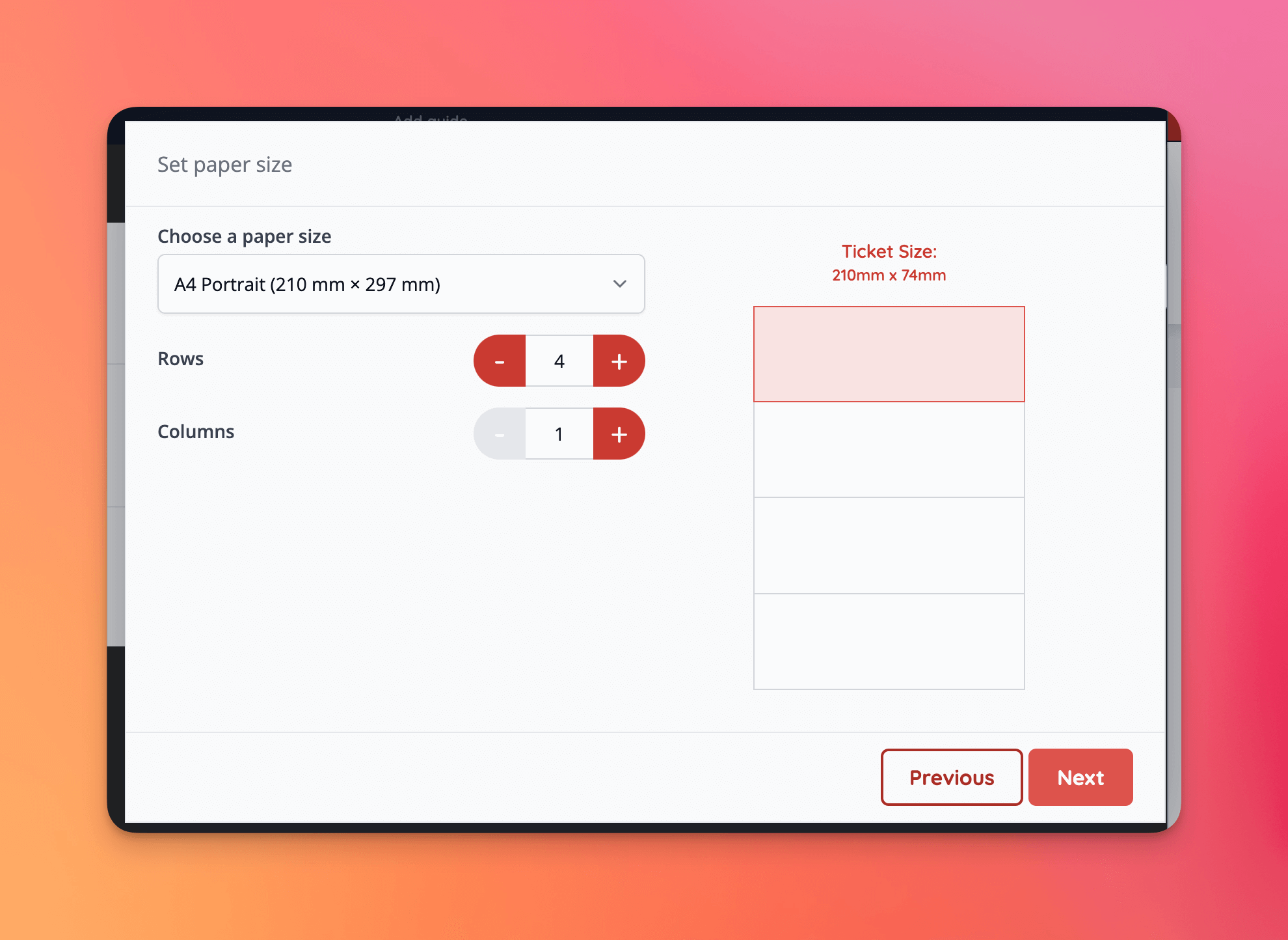 New event media paper size configuration.