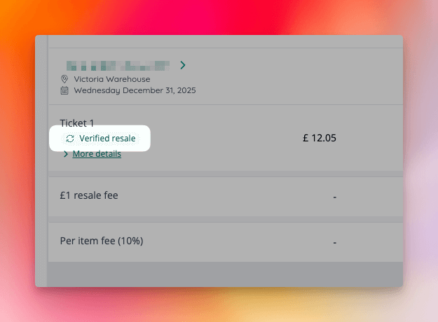 Verified resale badge displayed in the basked and during checkout