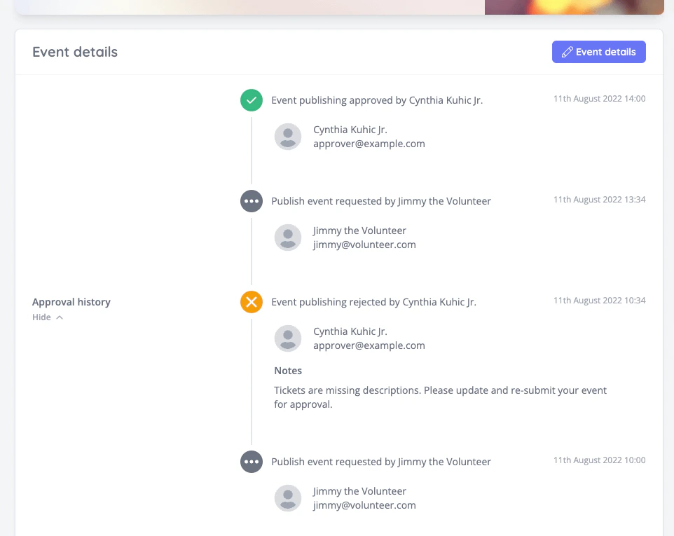 Event approval timeline