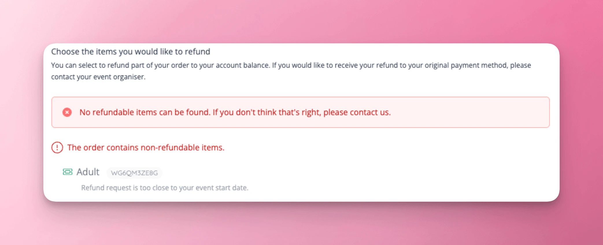 Non refundable item explanation