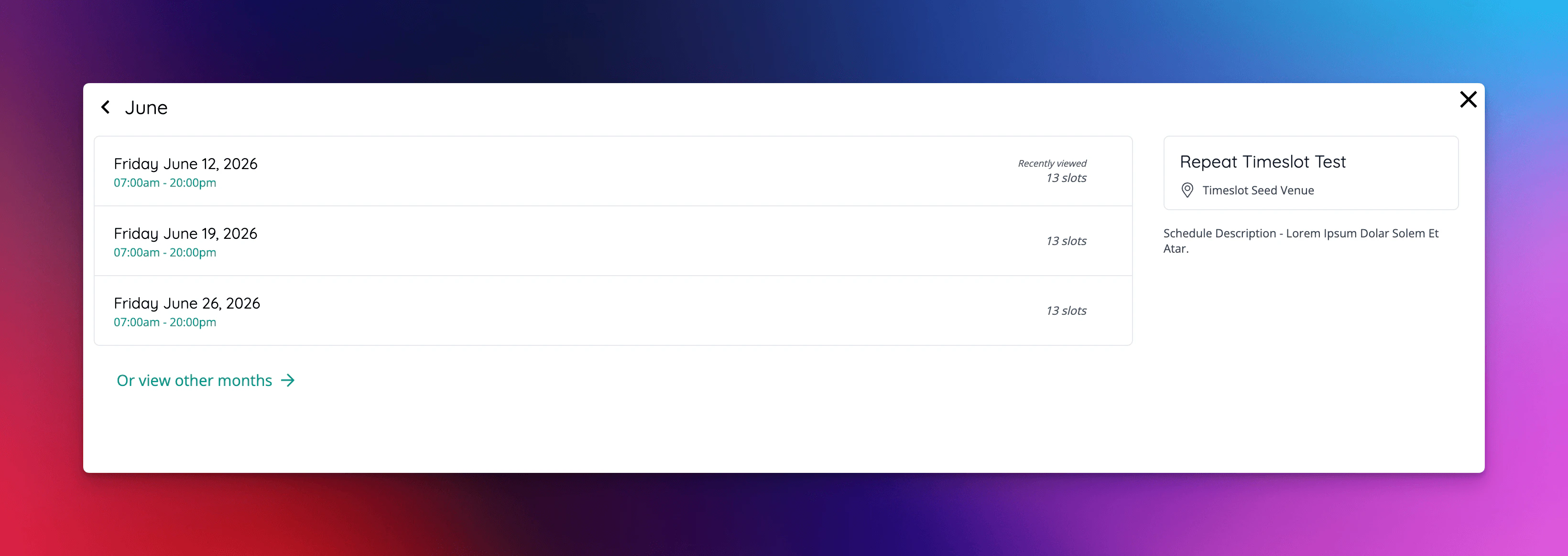 Schedule event selection UI will show the schedule description, if available, and fall back to the event description.