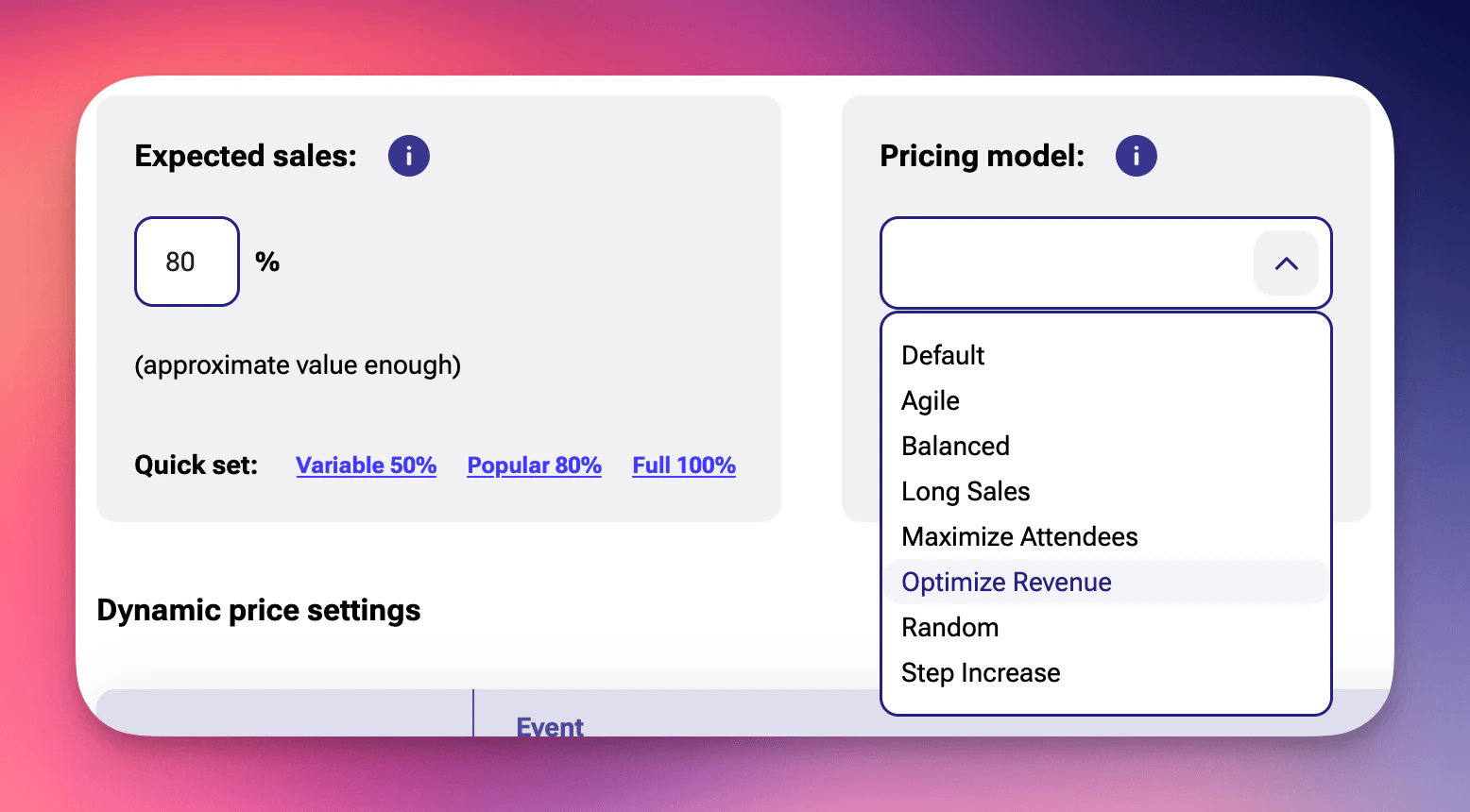 Different pricing models are available to support a range of business goals, applying pre-configured strategies that control how prices are calculated over time.