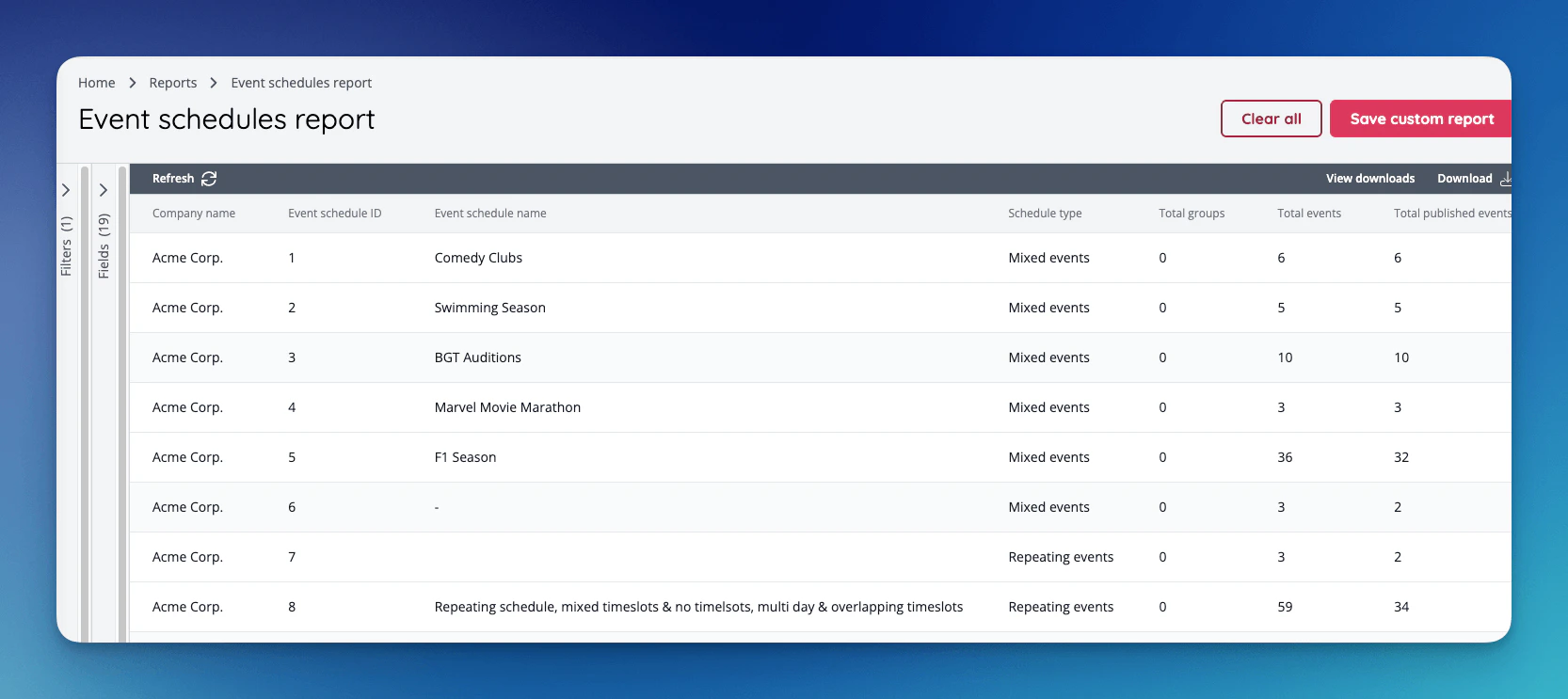 NEW: Event Schedules Report