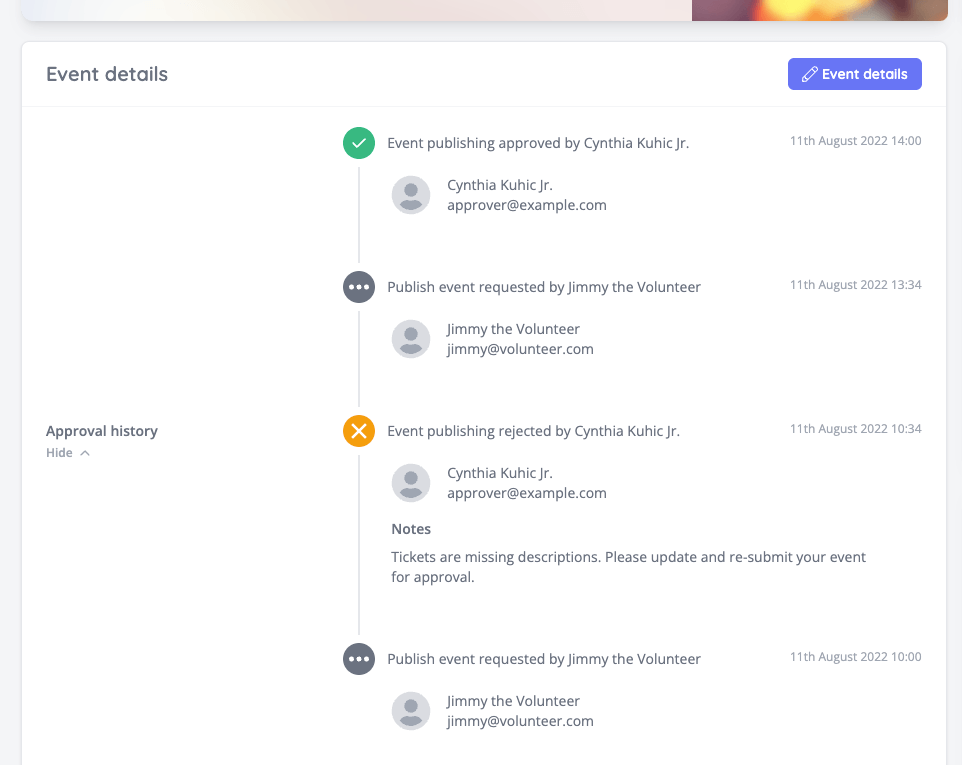 Event approval timeline