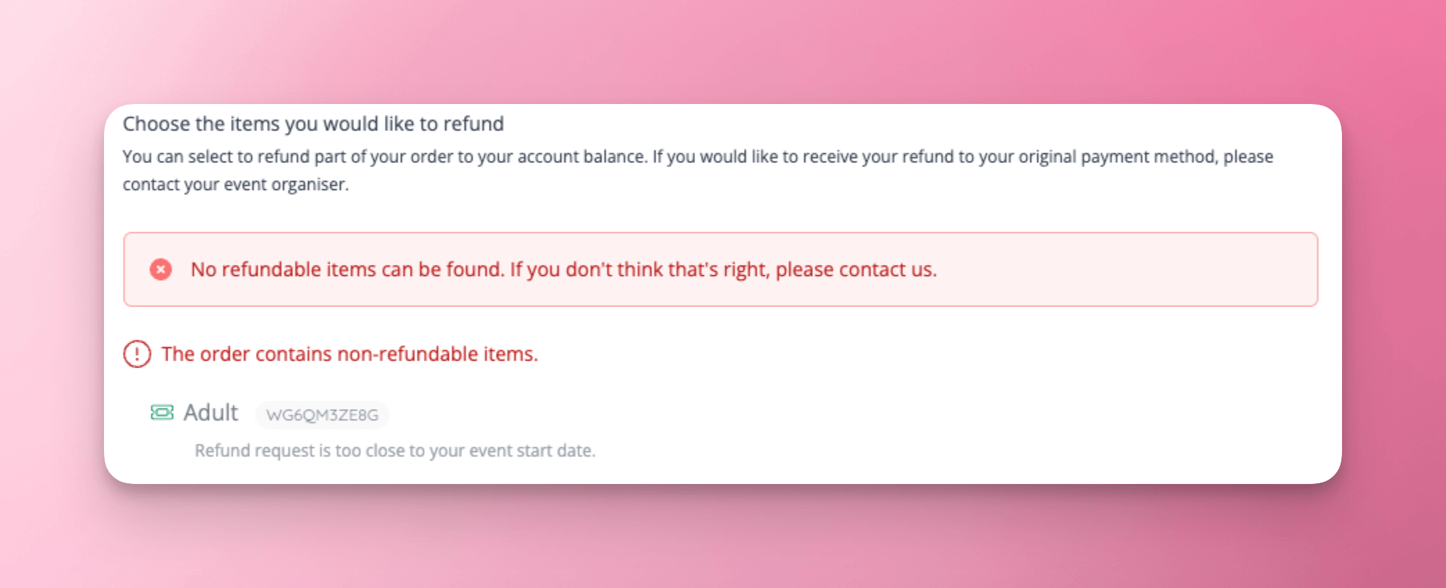 Non refundable item explanation