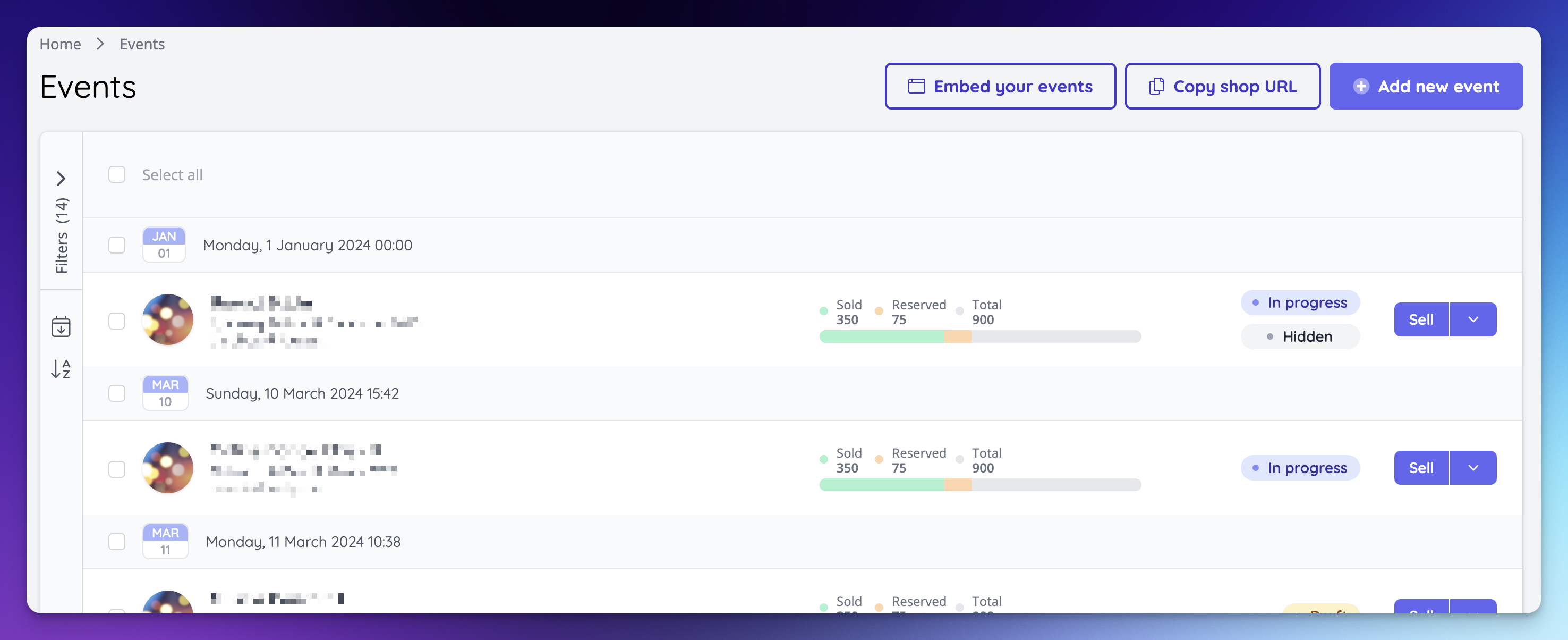 Capacity bars are now shown on the Event index and Schedule dashboard.