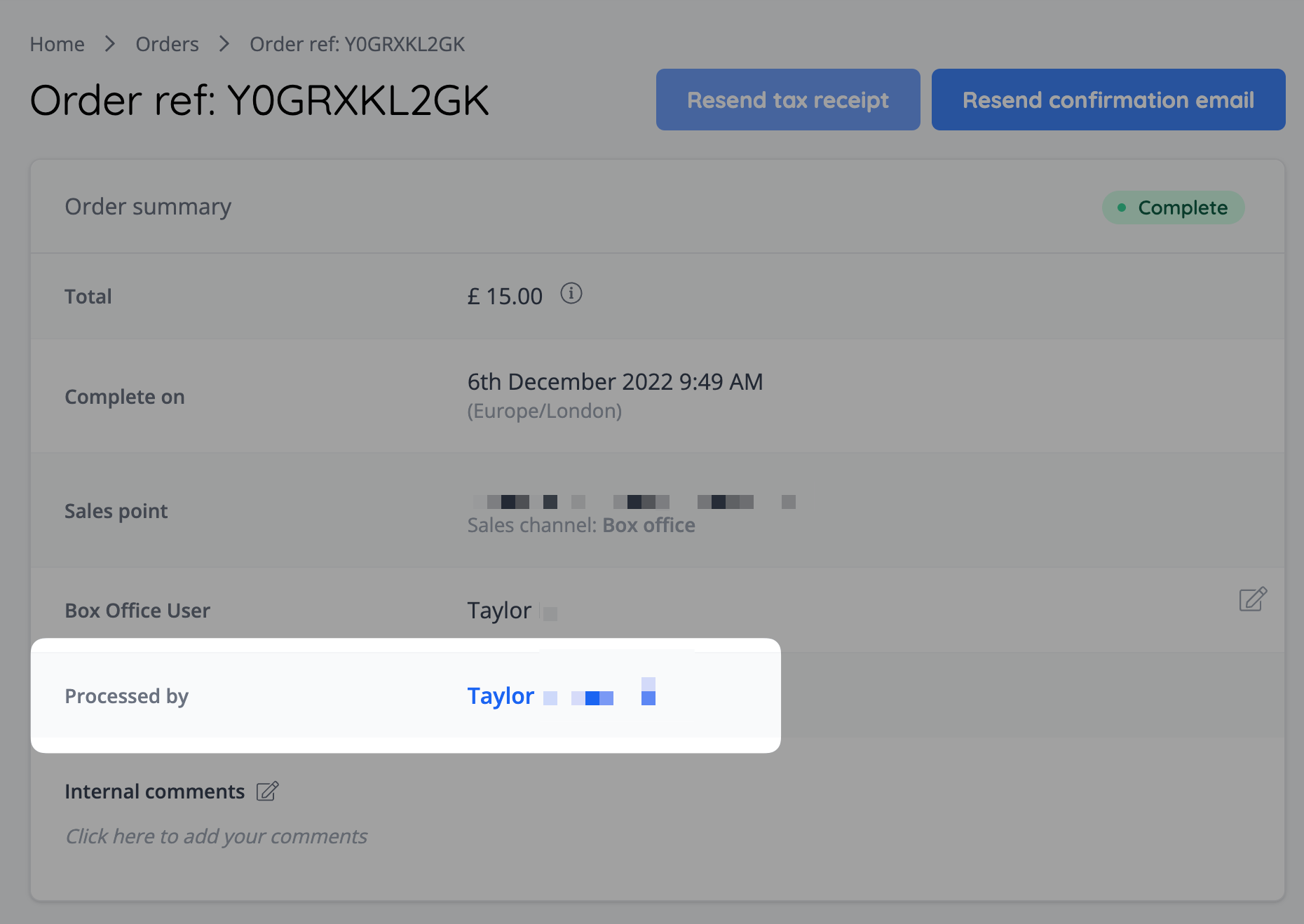 Processed by field for box office sales