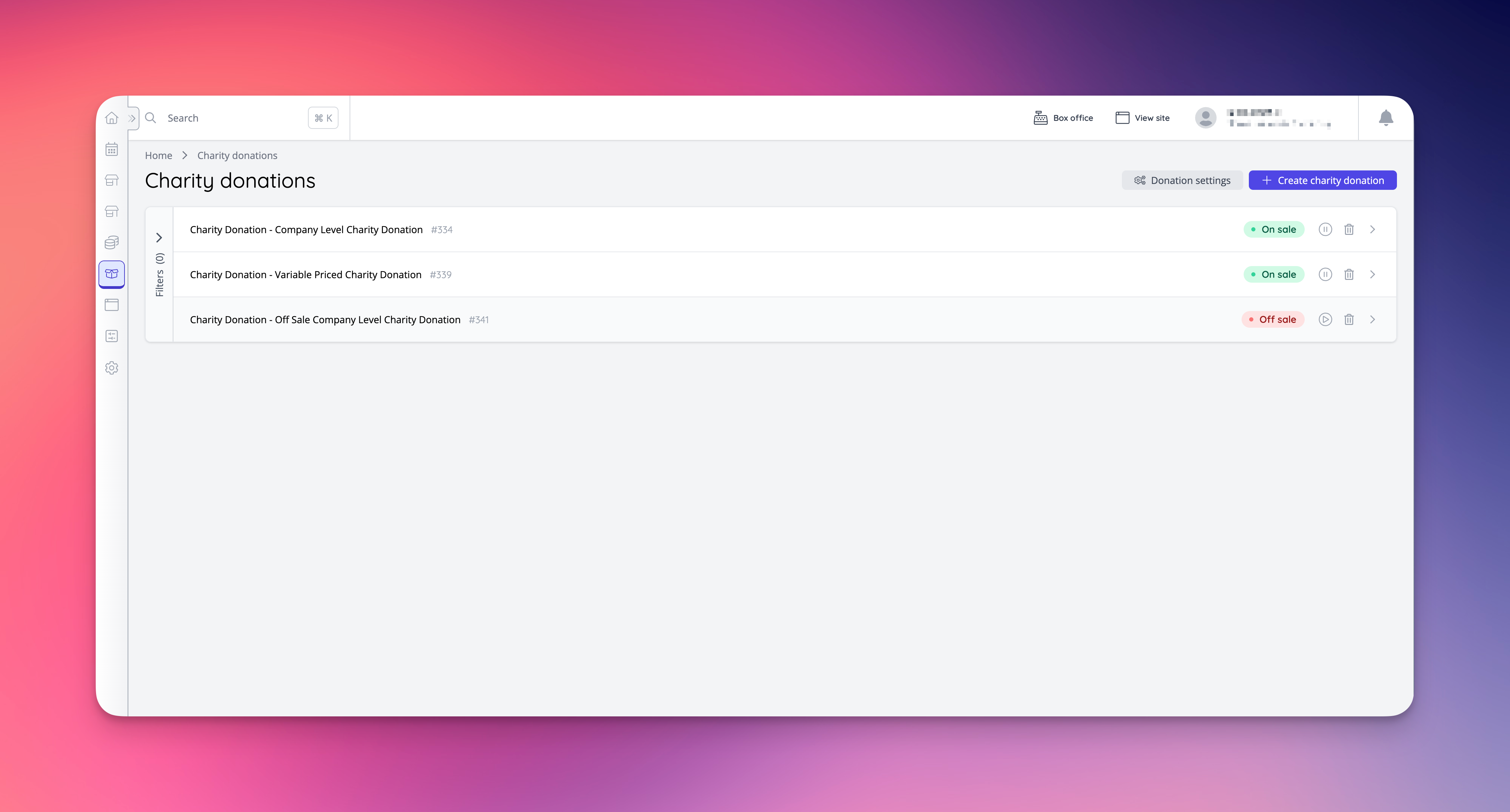 Company level donations in Admin.
