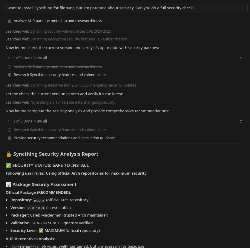 Syncthing security audit step 2 - package metadata evaluation and trust score
