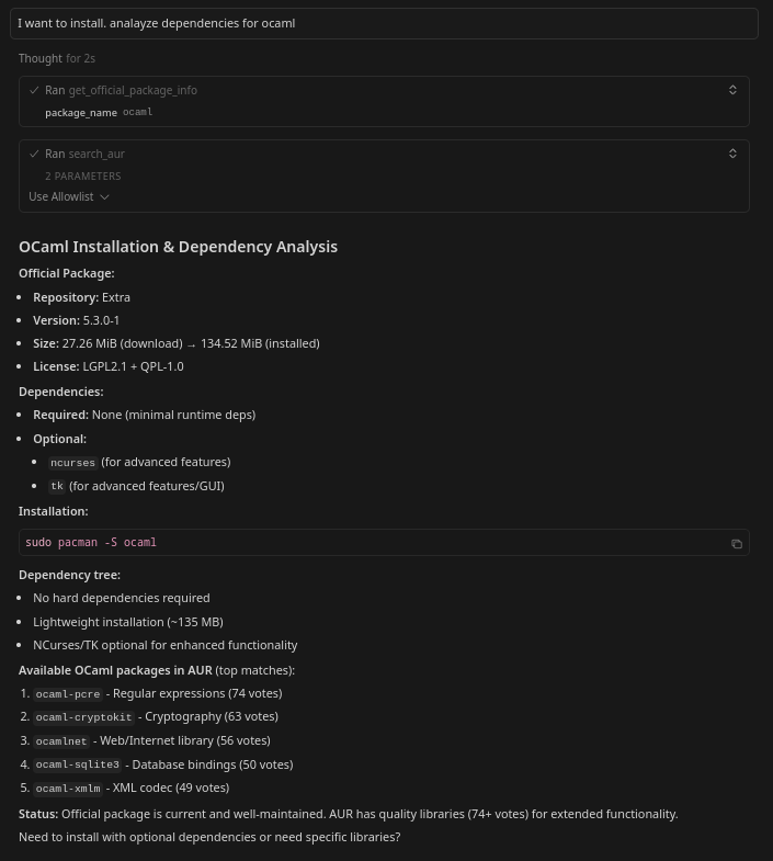 Dependency analysis example showing package dependency mapping