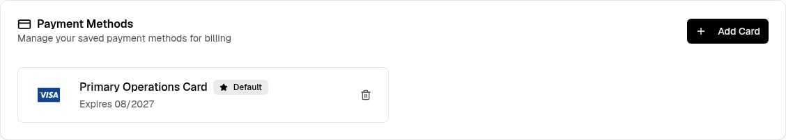 Saved payment method with the Default card indicator