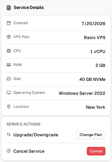 Service specifications and service actions