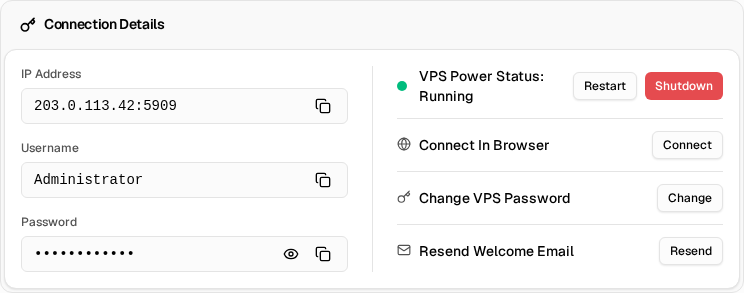 Inline connection details with power and access controls
