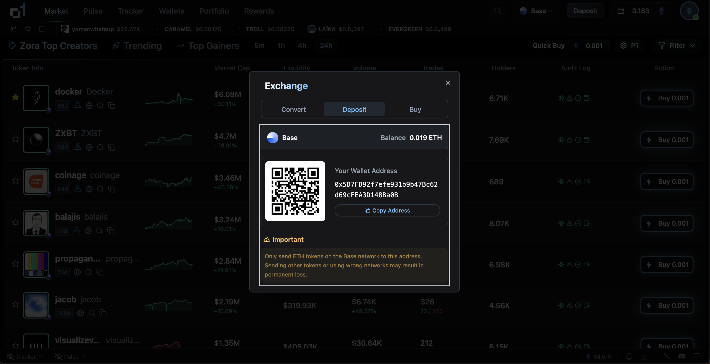 Fund your wallet on o1.exchange