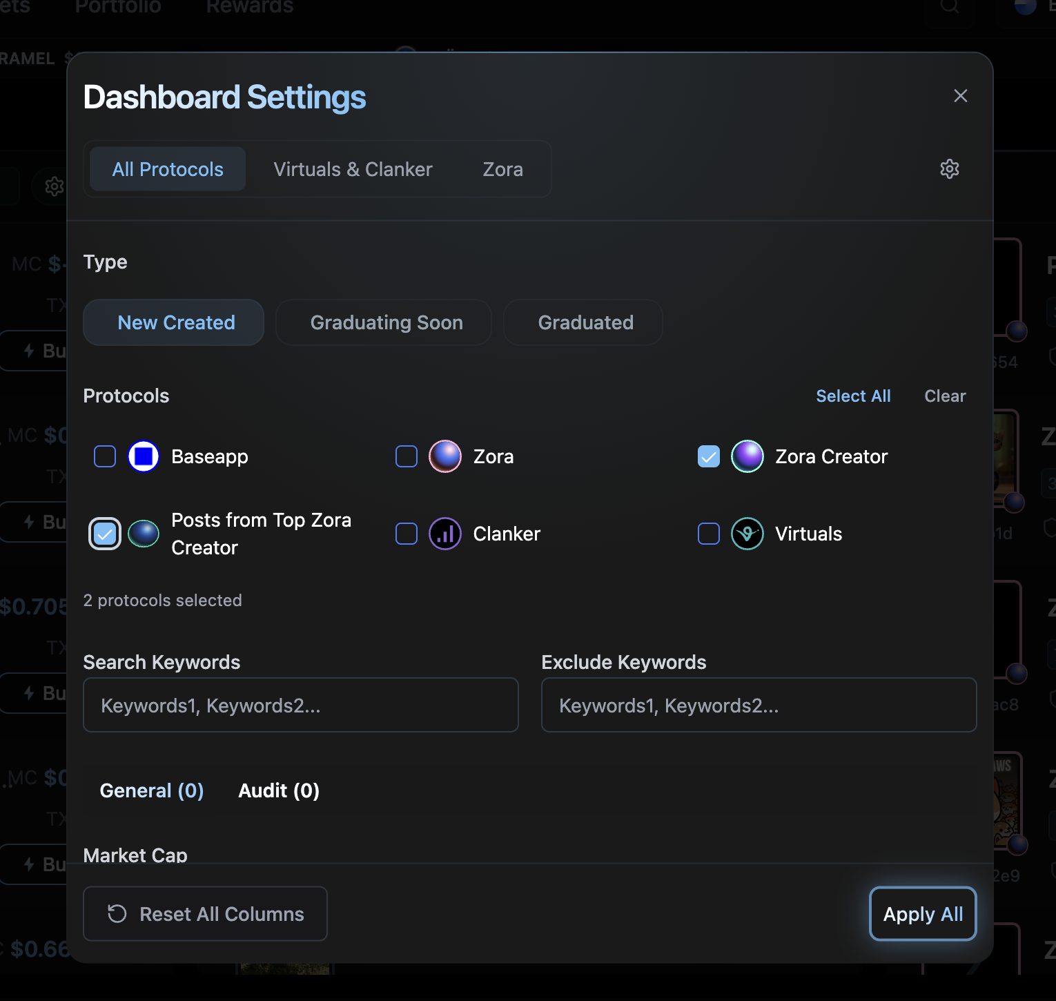 Pulse page filter options