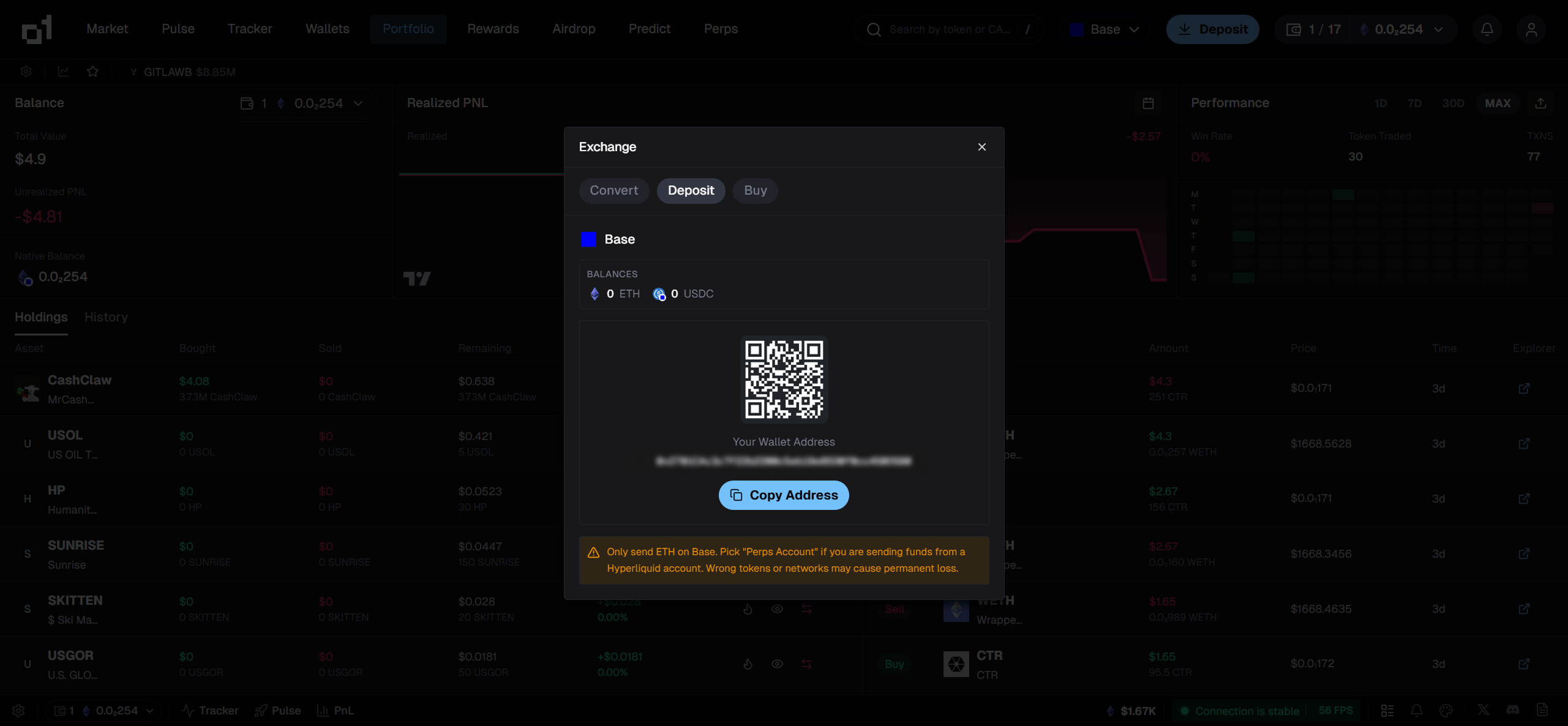 Fund your wallet on o1.exchange