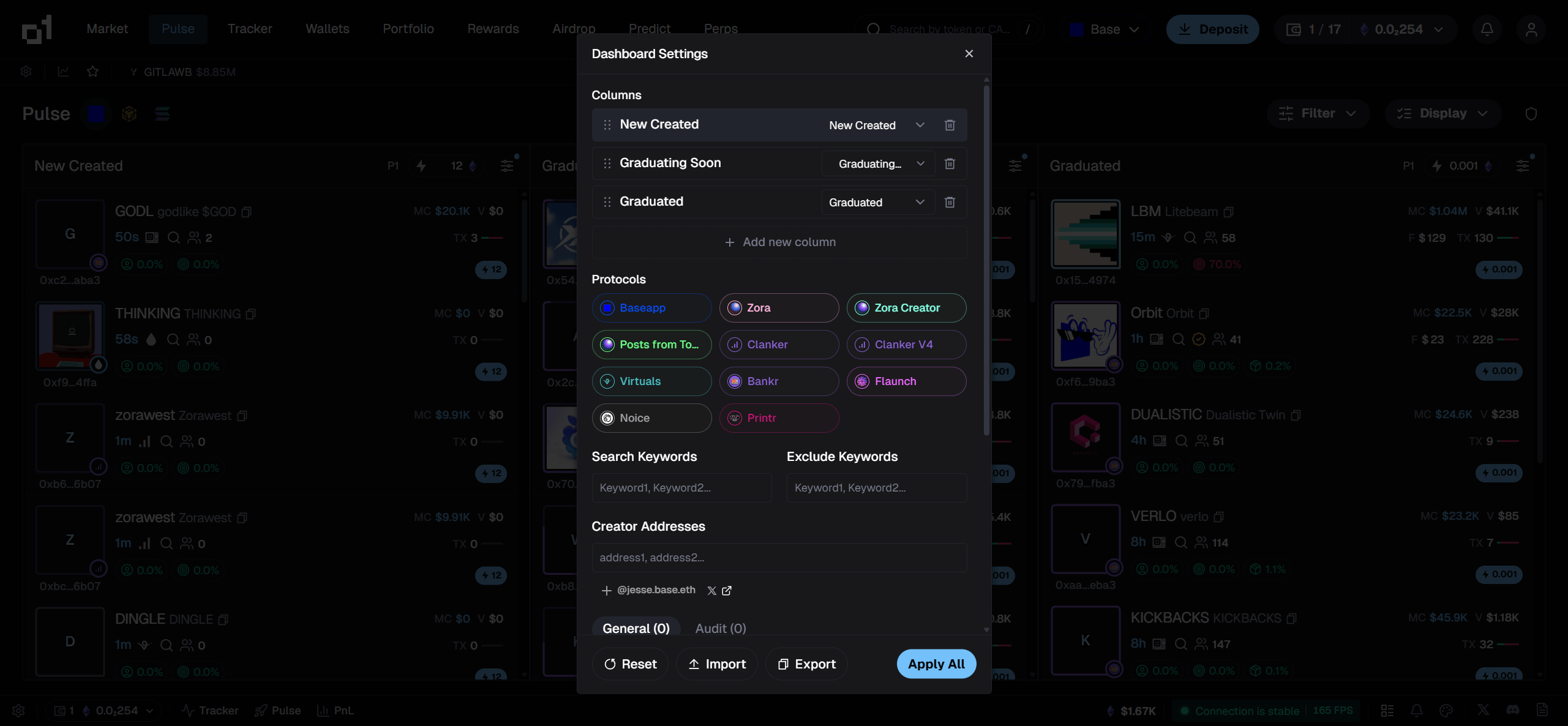 Pulse page filter options