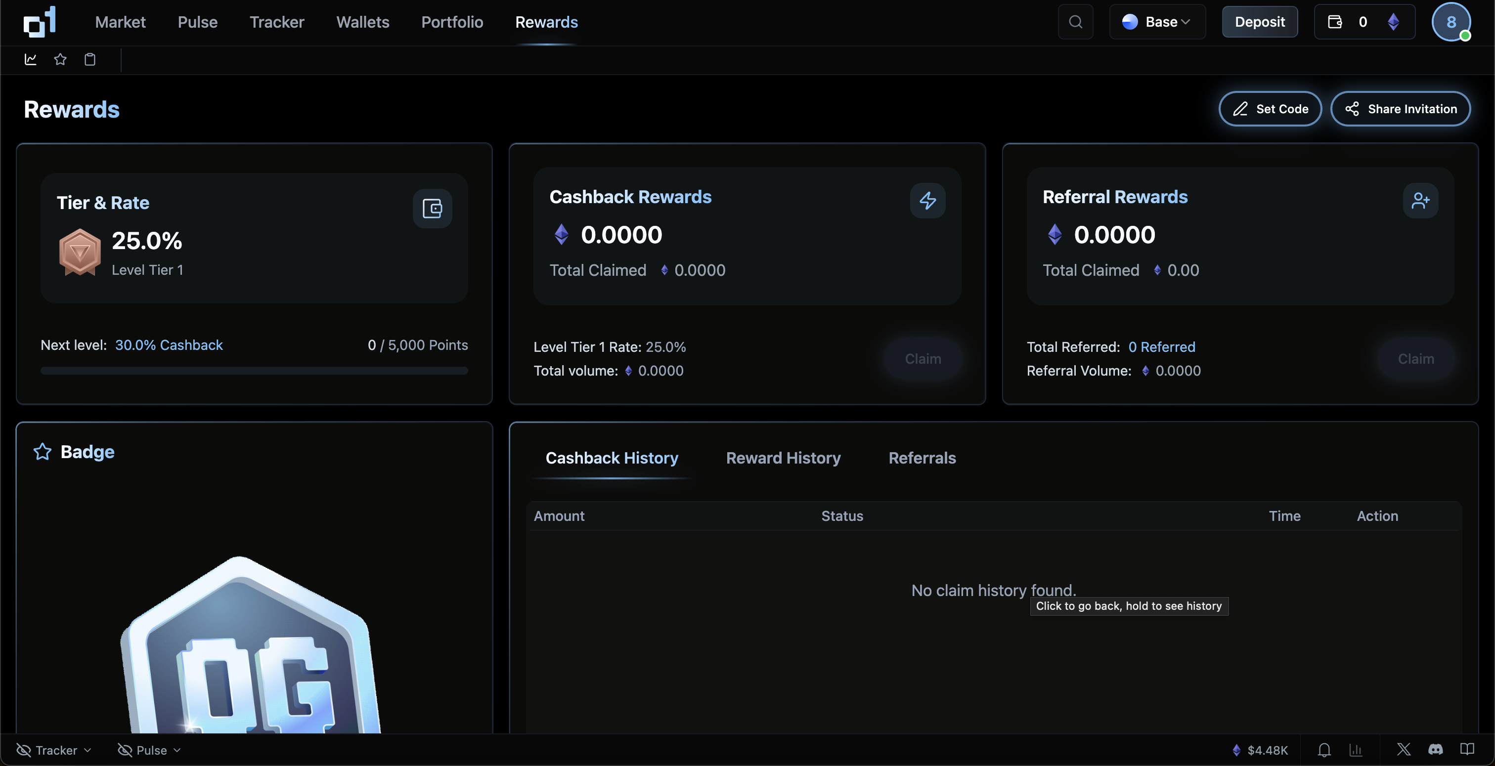 Rewards and referral dashboard