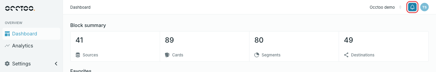 The notifications bell in the top bar