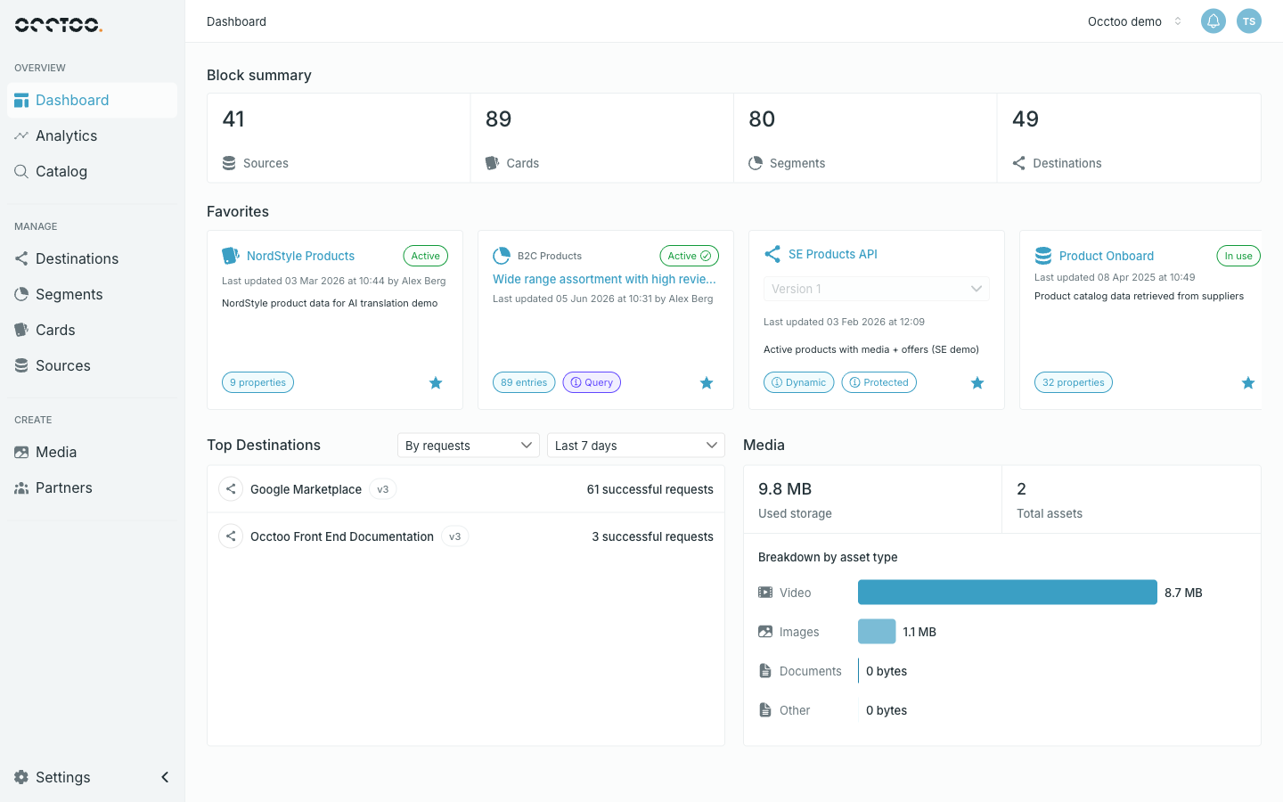 The Occtoo Studio dashboard