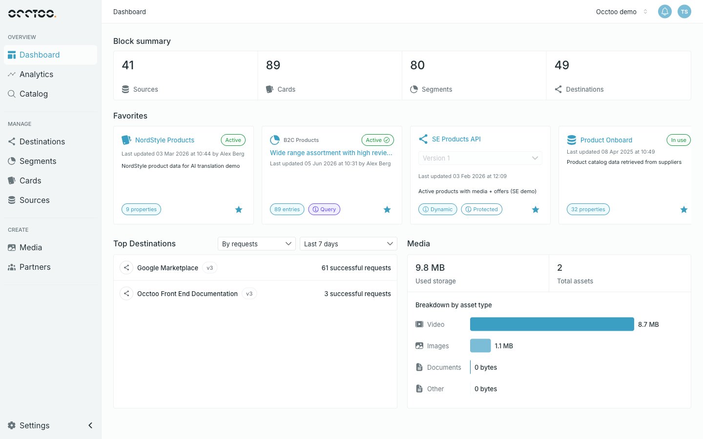 The Occtoo Studio dashboard