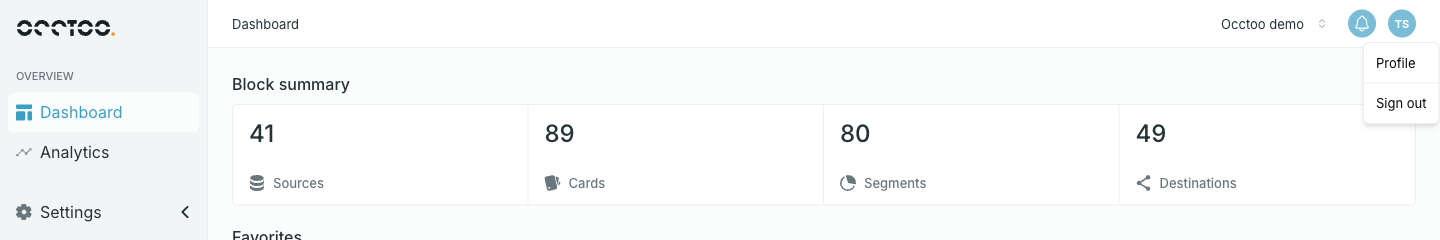 The user menu