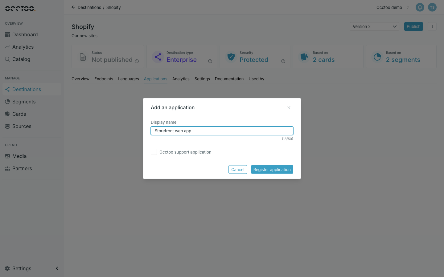 The Add an application dialog