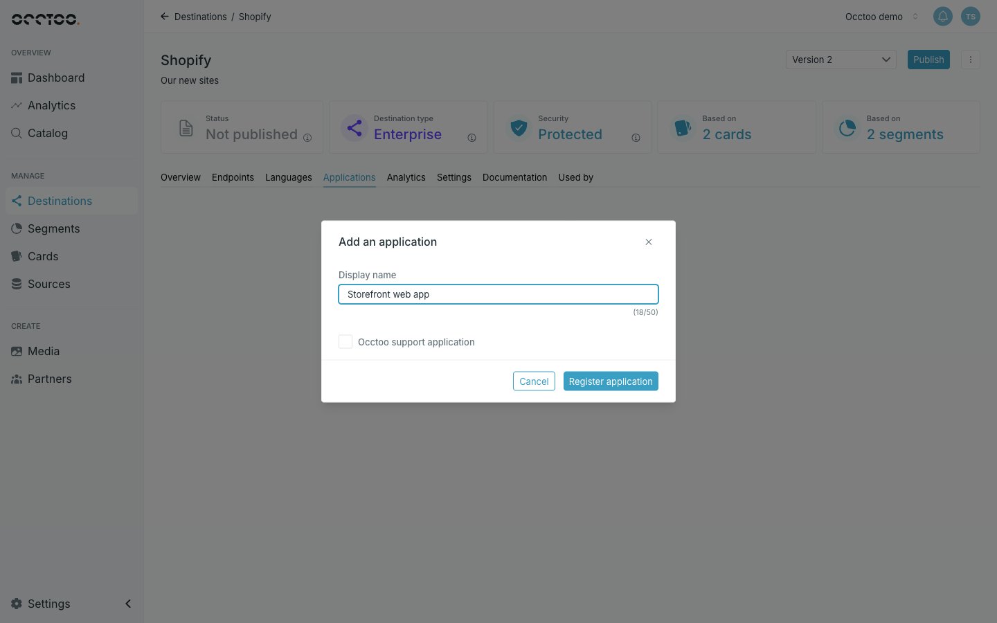 The Add an application dialog