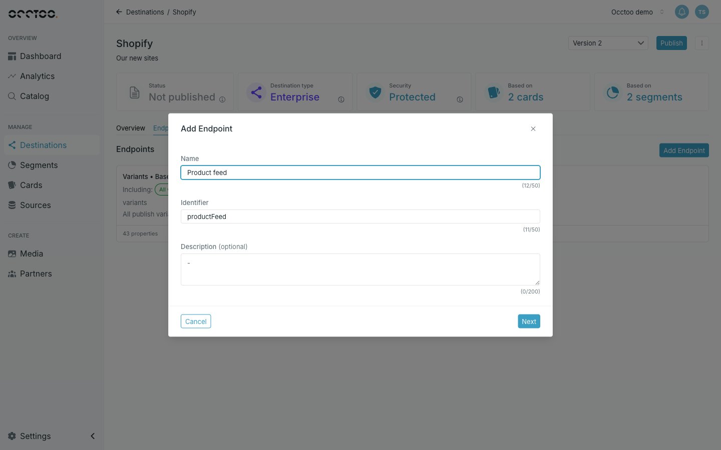 The Add Endpoint dialog