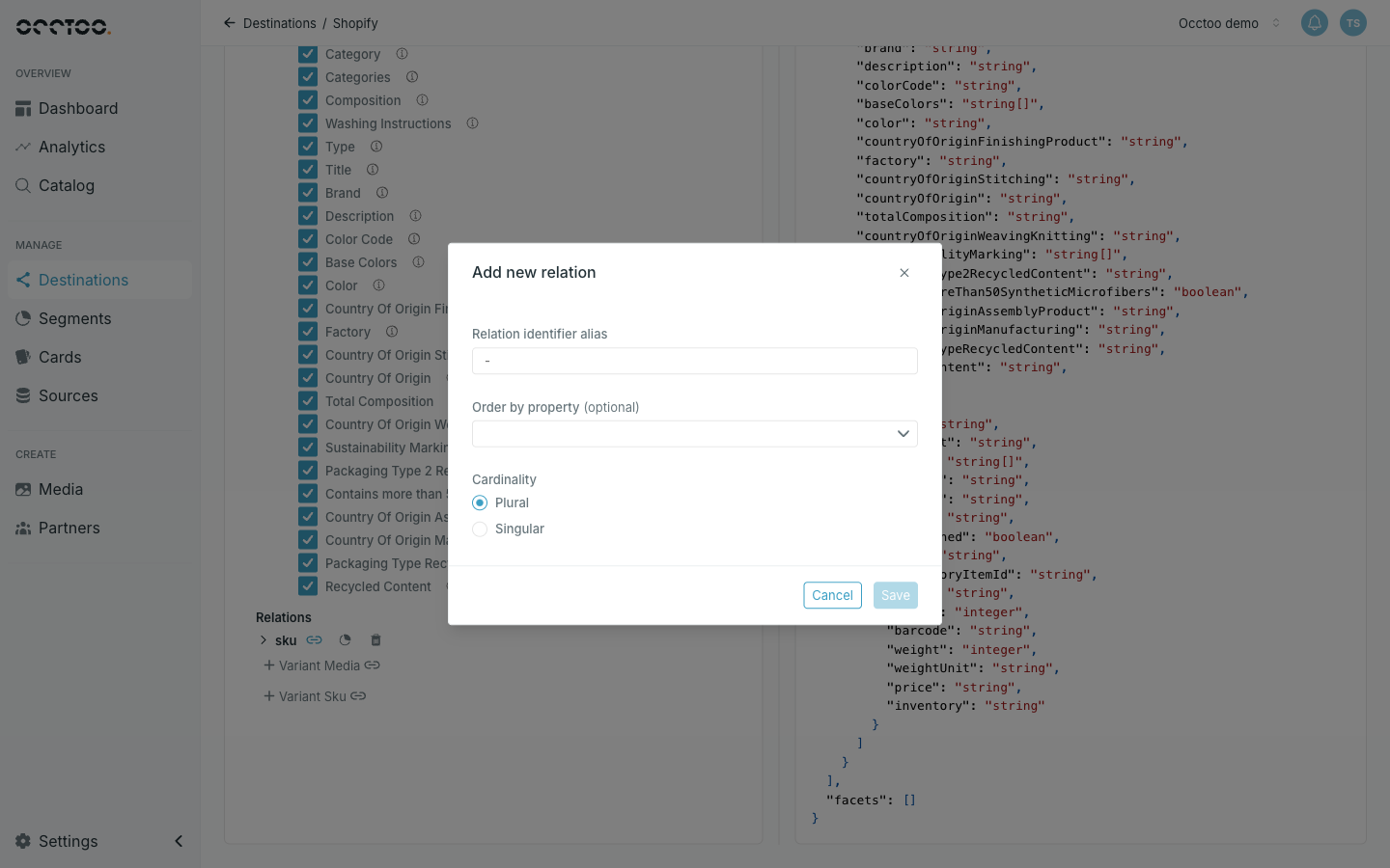The Add new relation dialog