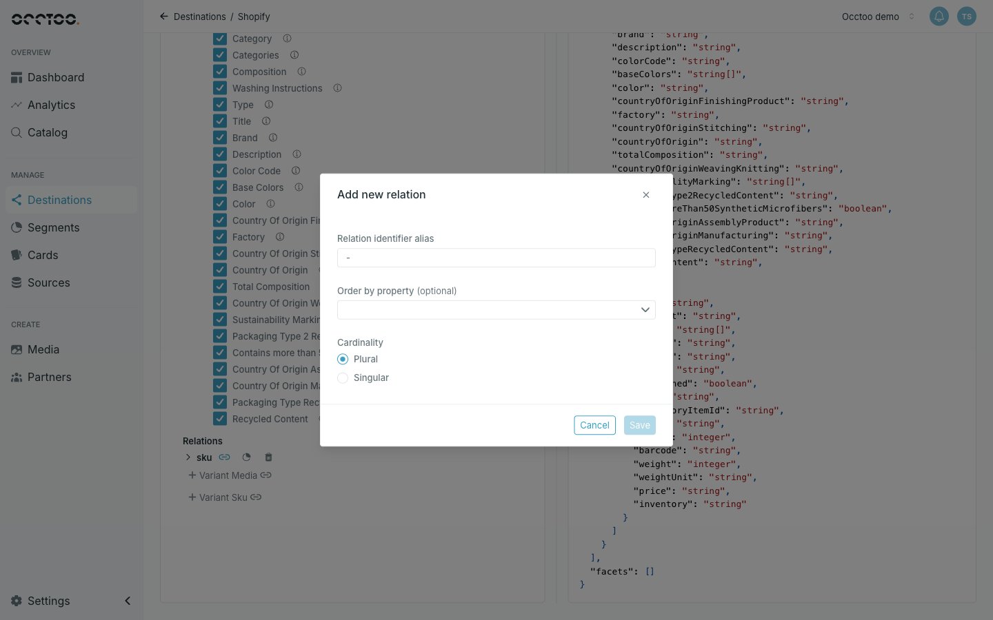 The Add new relation dialog