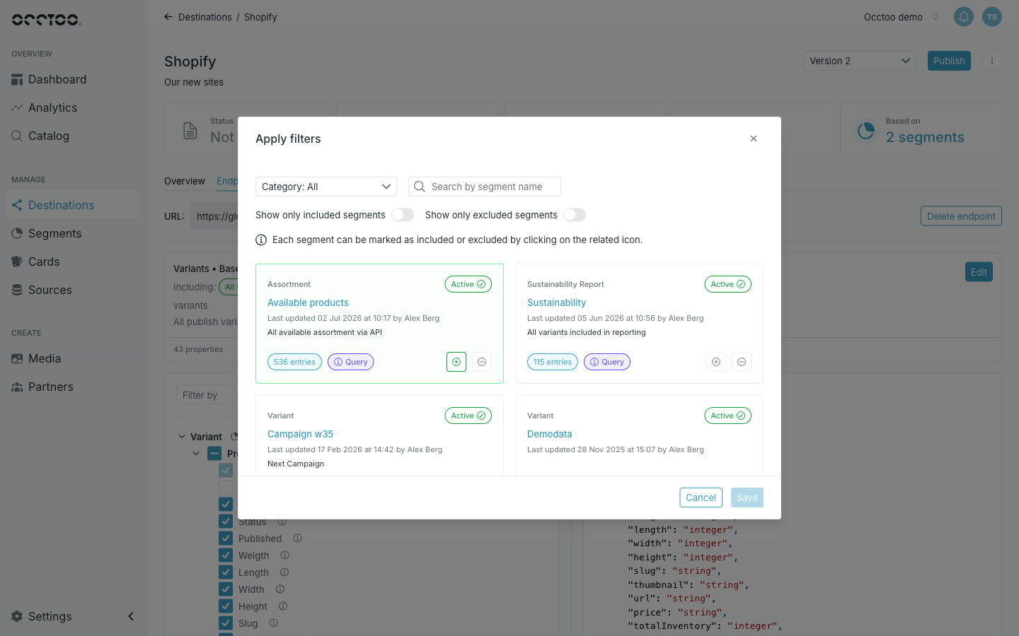The Apply filters dialog