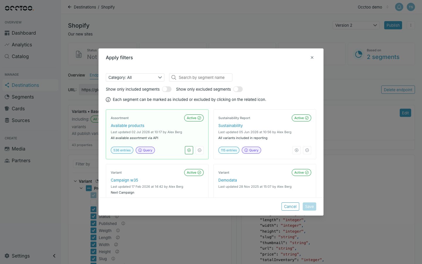 The Apply filters dialog