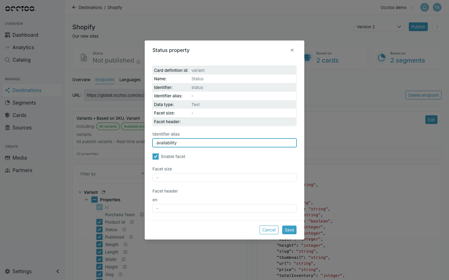The Property details dialog