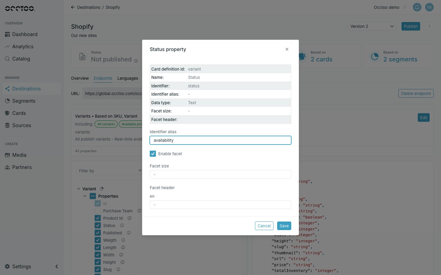 The Property details dialog