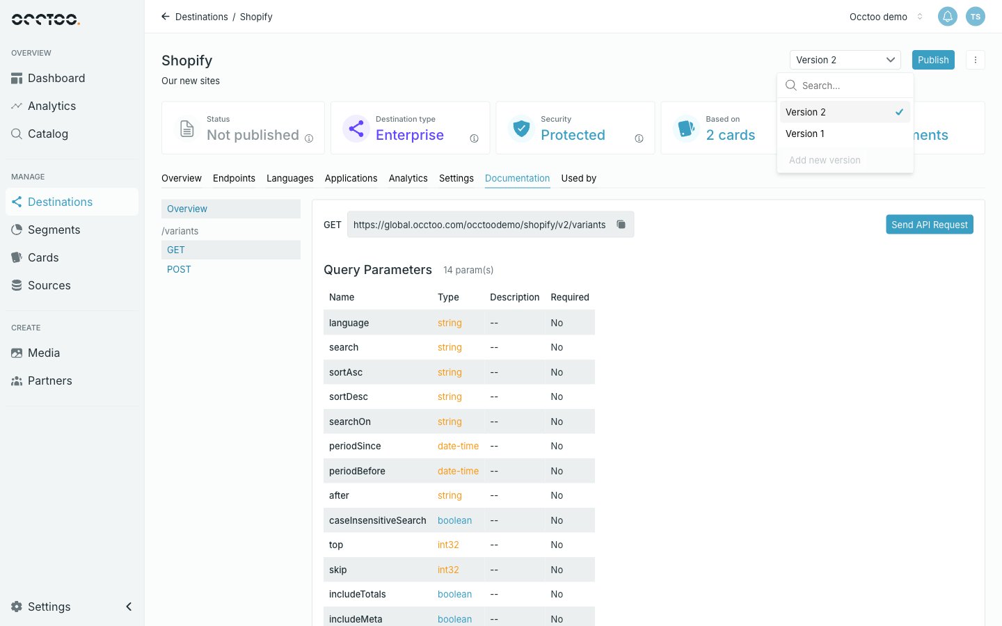 The version selector