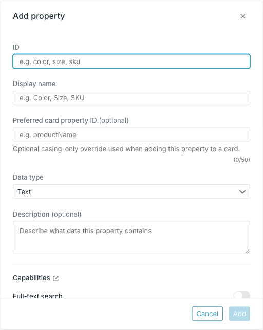 The Add property dialog